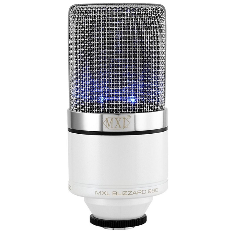 MXL 990 Blizzard White Limited-Edition LDC Microphone With Blue LED