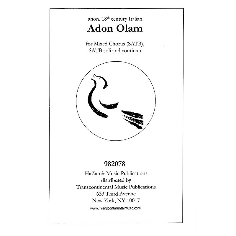 Transcontinental Music Adon Olam SATB arranged by Joshua Jacobson