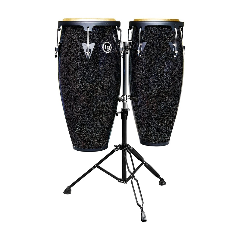 LP Aspire Series 10/11″ Black Magic Conga Set Black Galaxy Sparkle Lacquer w/Stand (LPA646-BM)