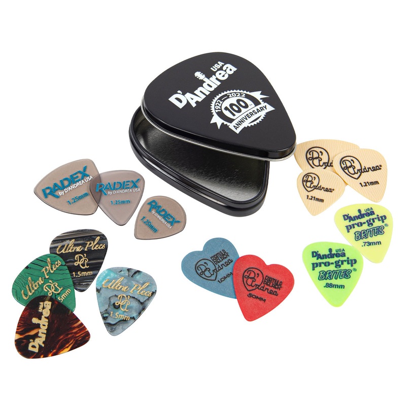D’Andrea 100th Anniversary Pick Tin ~ 14 Assorted Picks