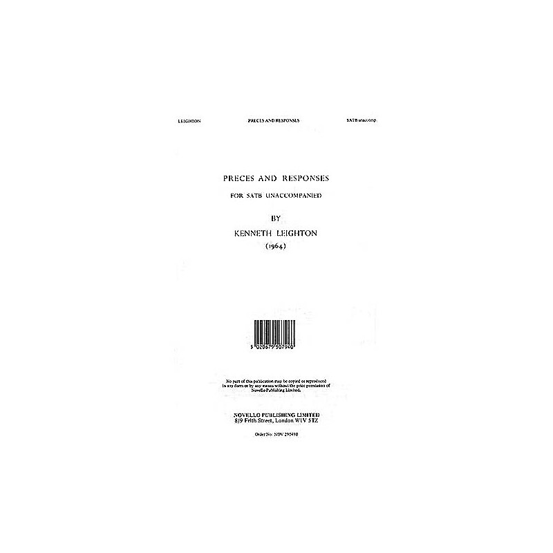 Novello Preces and Responses SATB a cappella Composed by Kenneth Leighton
