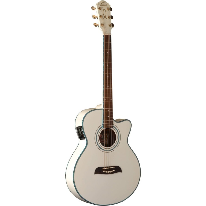 Oscar Schmidt Folk Cutaway Acoustic Electric Guitar, White (OG10CEWH-A-U)