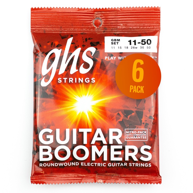 GHS Boomers Dynamite Nickel Alloy 11-50 Electric Guitar Strings, Medium, 6-Pack