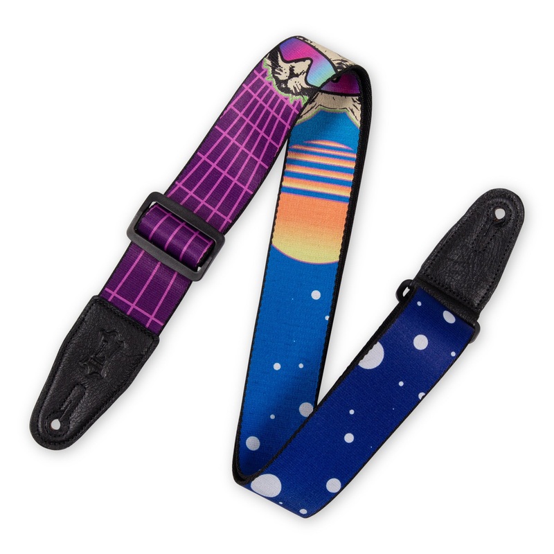 Levy’s 2″ Polyester Guitar Strap W/Leather Ends – Cyber Cat