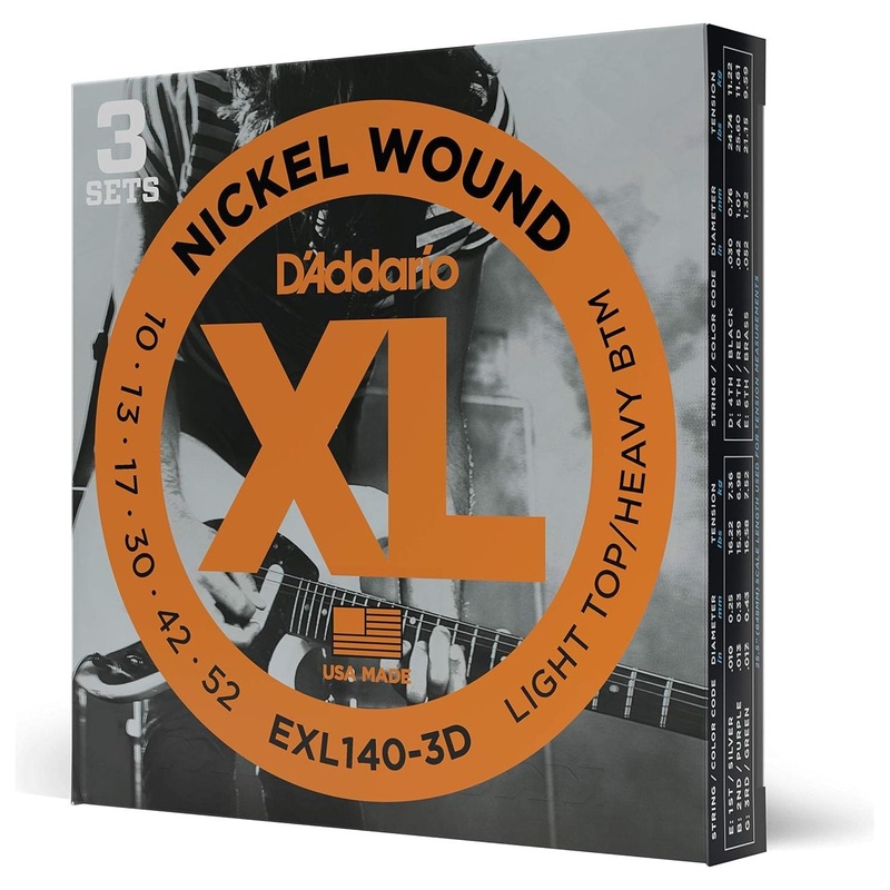 DAddario 10-52 Light Top/Heavy Bottom, XL Nickel Electric Guitar Strings 3-Pack