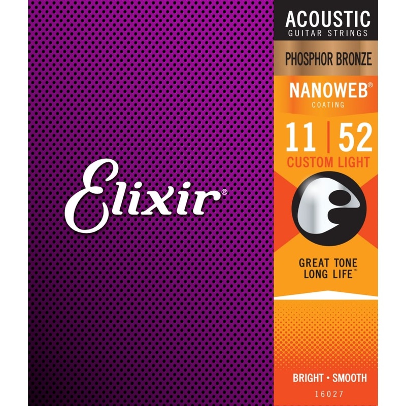 Elixir Nanoweb Phosphor Bronze 11-52 Acoustic Guitar Strings [16027]