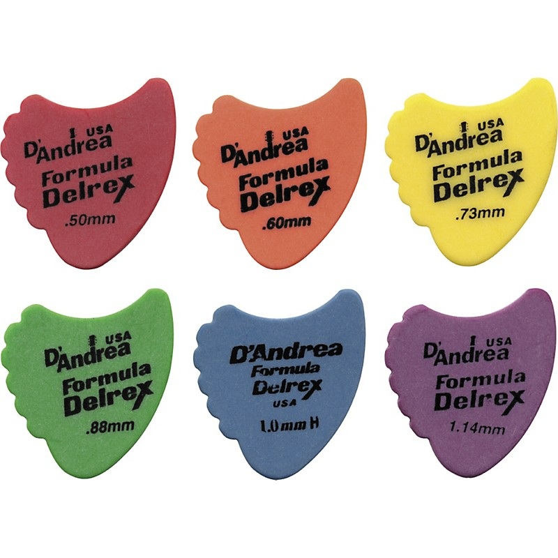 D’Andrea 390 Sharkfin Delrex Delrin Guitar Picks – One Dozen Yellow .73 mm