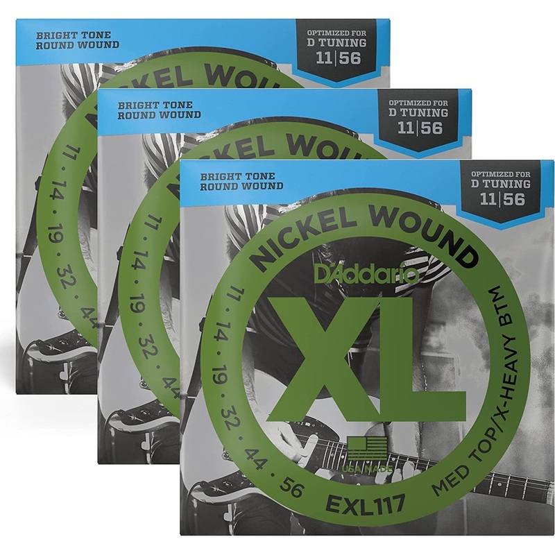 D’Addario Electric Guitar Strings for Drop D Tuning – 3 Packs (EXL117)