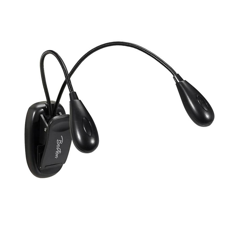 Music stand dual twin LED lights, with clamp mount and USB power cable, black, 3xAAA 1.5v included