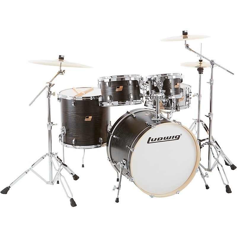 Ludwig BackBeat Elite 5-Piece Complete Drum Set With 22″ Bass Drum, Hardware and Cymbals Midnight Grain