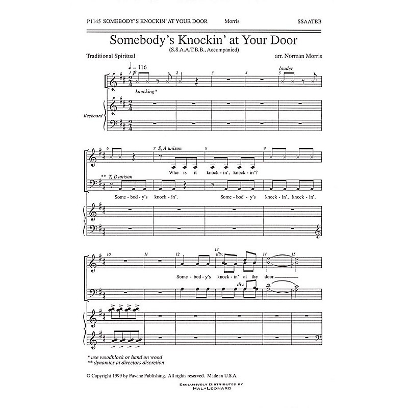 PAVANE Somebody’s Knockin’ at Your Door SATB arranged by Norman Morris