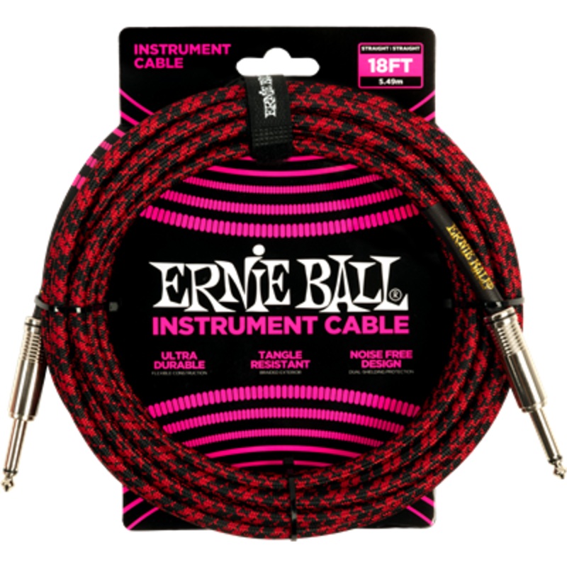 Ernie Ball 18Ft Braided Straight-Straight Red Black