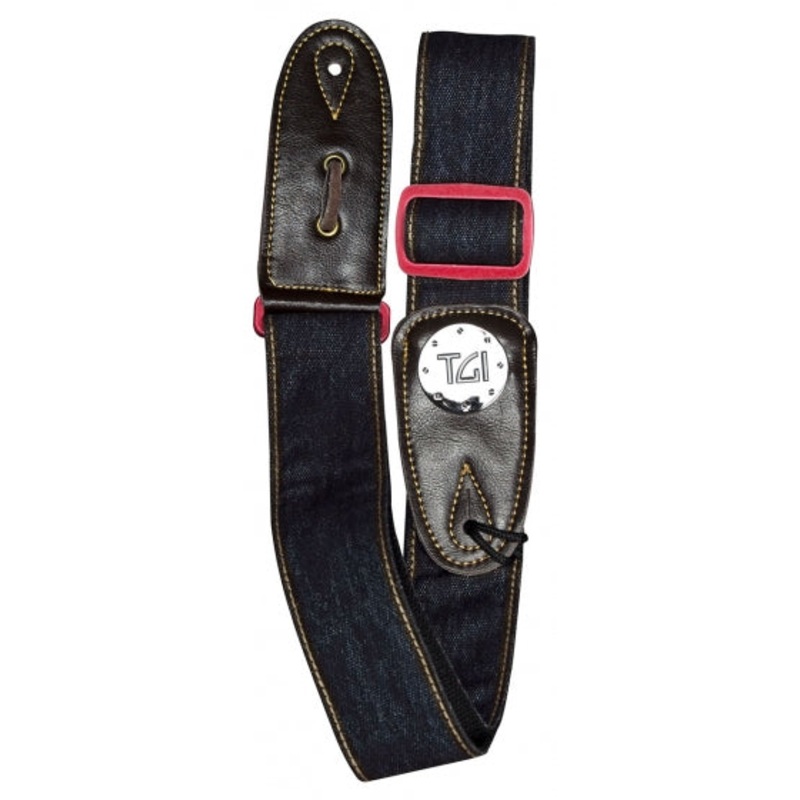 Tgi Guitar Strap Woven Blue Denim Red Buckle