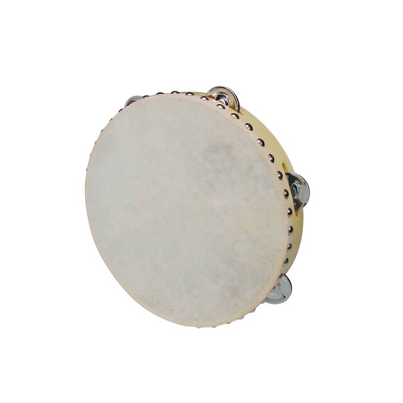 Tambourine, rawhide skin, wood, 10″”, 6 zils