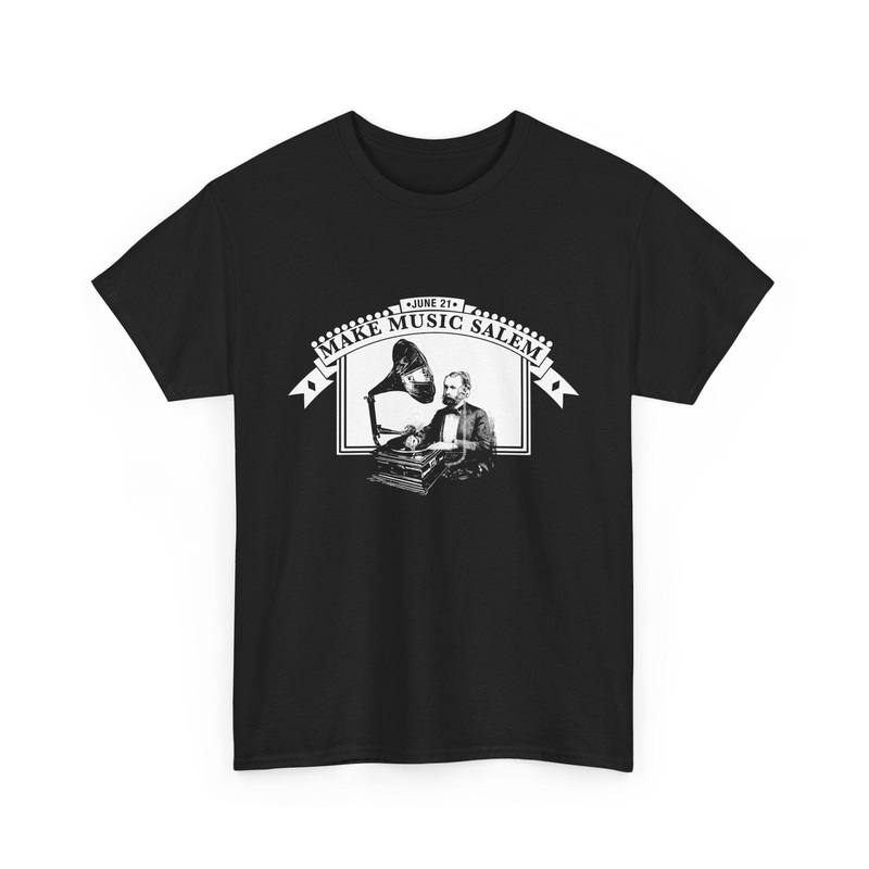 Make Music Day Salem Turntable White Logo T-Shirt Gravel S