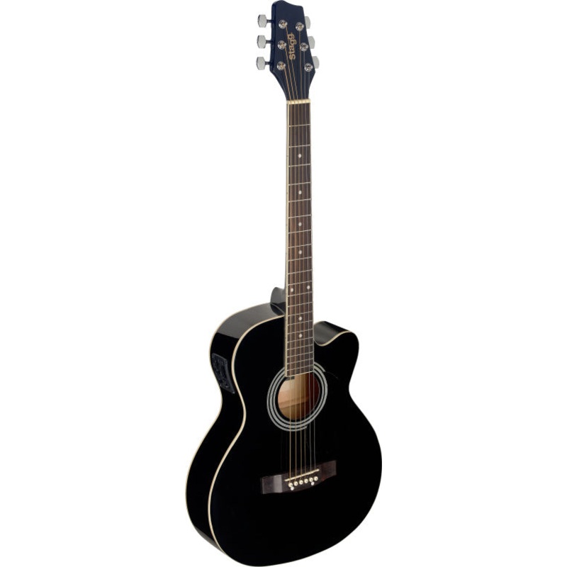 Stagg Electro Acoustic Guitar Auditorium Cut Away Linden Black