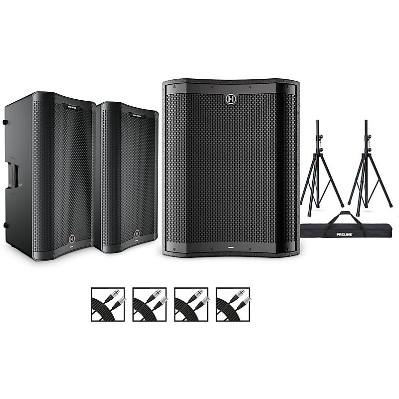 Harbinger VARI V3415 15″ Powered Speakers Package With VS18 18″ Subwoofer, Stands & Cables, 15″ Mains