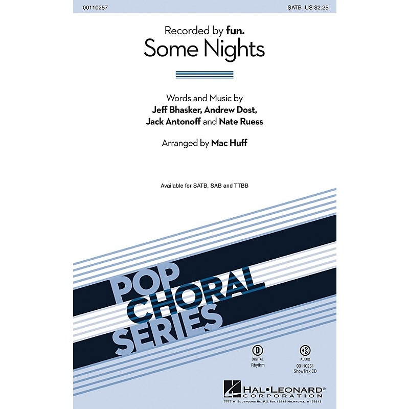 Hal Leonard Some Nights (TTBB) TTBB by fun. Arranged by Mac Huff