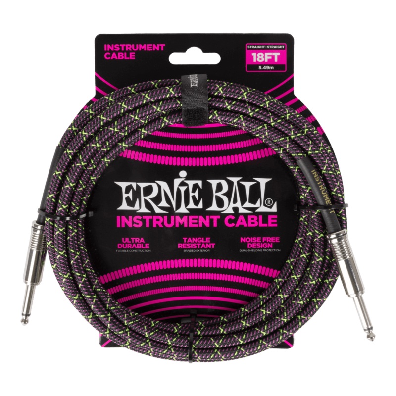 Ernie Ball P06431 Braided Instrument Cable – Straight/Straight 18ft – Purple Python