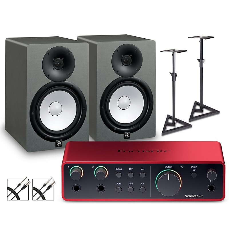 Focusrite Scarlett 2i2 Gen 4 with Yamaha HS Studio Monitor Pair Bundle (Stands & Cables Included) HS8 SG
