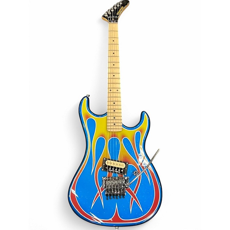 Used Kramer BARETTA HOT ROD BLUE WITH FLAMES Solid Body Electric Guitar BLUE WITH FLAMES