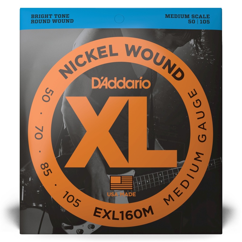 D’Addario XL-Series Nickel Wound 50-105 Bass Guitar Strings, Medium Scale [EXL160M]