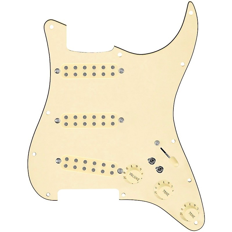920D Custom Polyphonic Loaded Pickguard for Strat With Aged White Pickups & Knobs and S7W-2T Wiring Harness Aged White