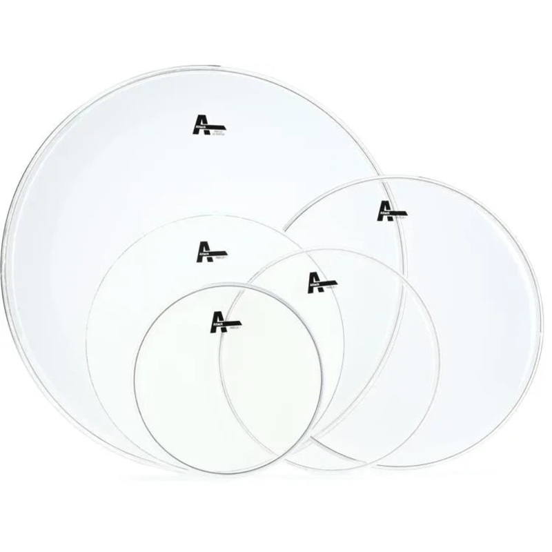 Attack Proflex 1 Rock 5-Piece Clear Drumheads Pack – 10″, 12″, 16″, 22″ with 14″ Coated Snare Head