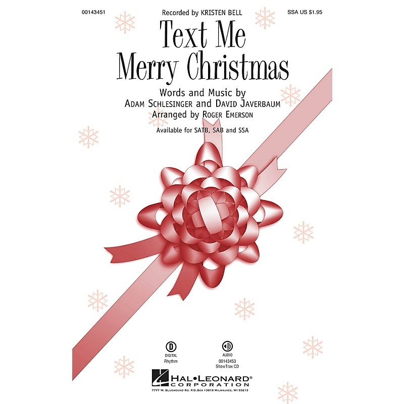 Hal Leonard Text Me Merry Christmas SSA by Kristen Bell arranged by Roger Emerson