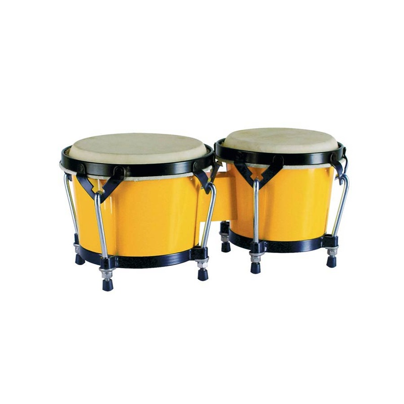 Bongo, hardwood, 7″+8,5″, rawhide skins, black hardware, yellow