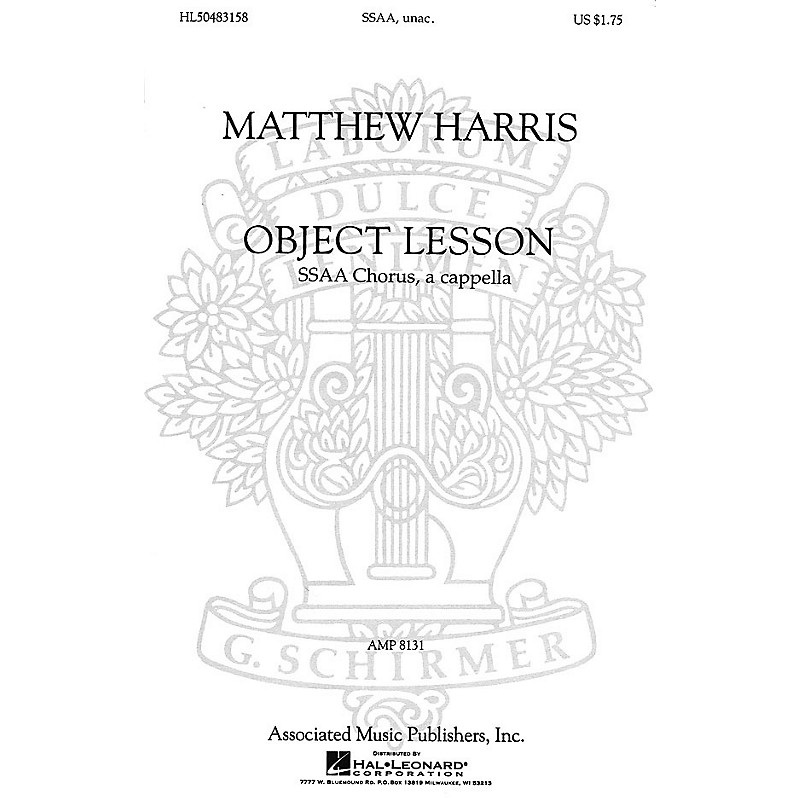 Associated Object Lesson (SSAA a cappella) SSAA A Cappella composed by Matthew Harris