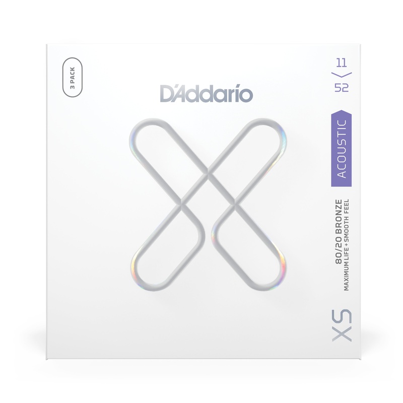 D’Addario XS 80/20 Bronze 11-52 Acoustic Guitar Strings, Custom Light, 3-Pack