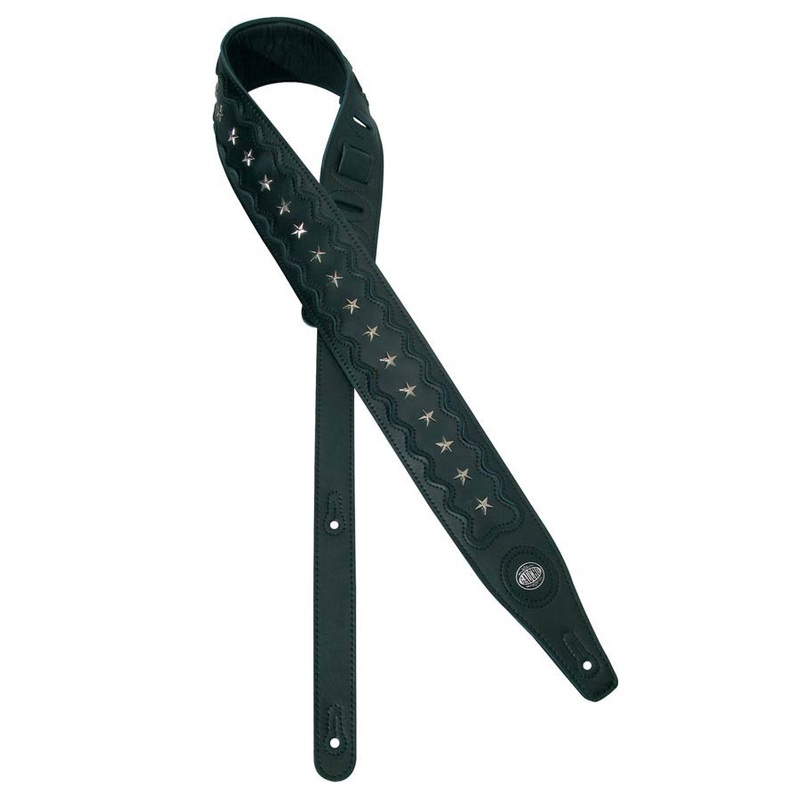 Buffalo Biker Series Guitar strap, top quality leather, black, with chrome stars