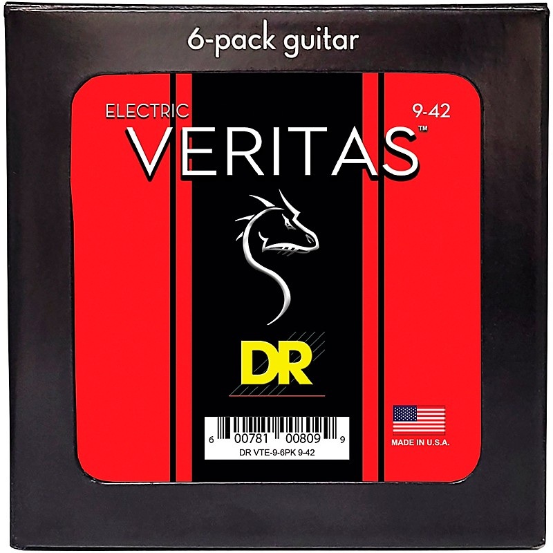 DR Strings VERITAS Uncoated Accurate Core Technology Electric Guitar Strings 6-Pack Light (9-42)