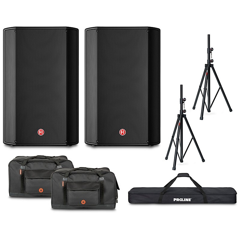 Harbinger VARI V1115 15″ Powered Speakers Package With Bags & Stands