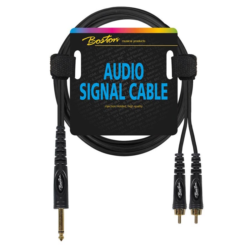 Audio signal cable, 2x RCA to 6.3mm jack mono, 6.00 meter