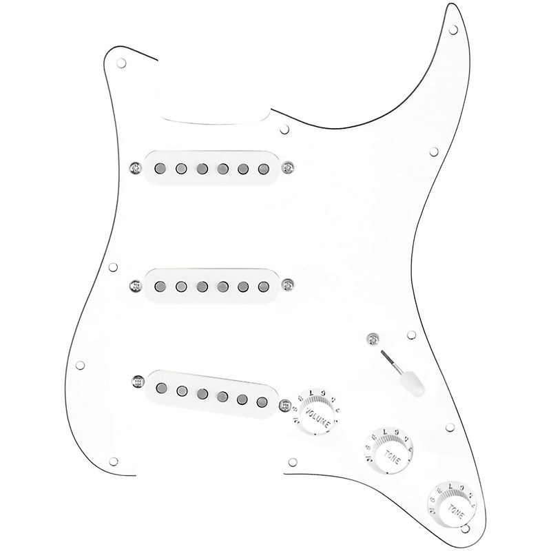 920D Custom Generation Loaded Pickguard For Strat With White Pickups and Knobs and S5W-BL-V Wiring Harness White